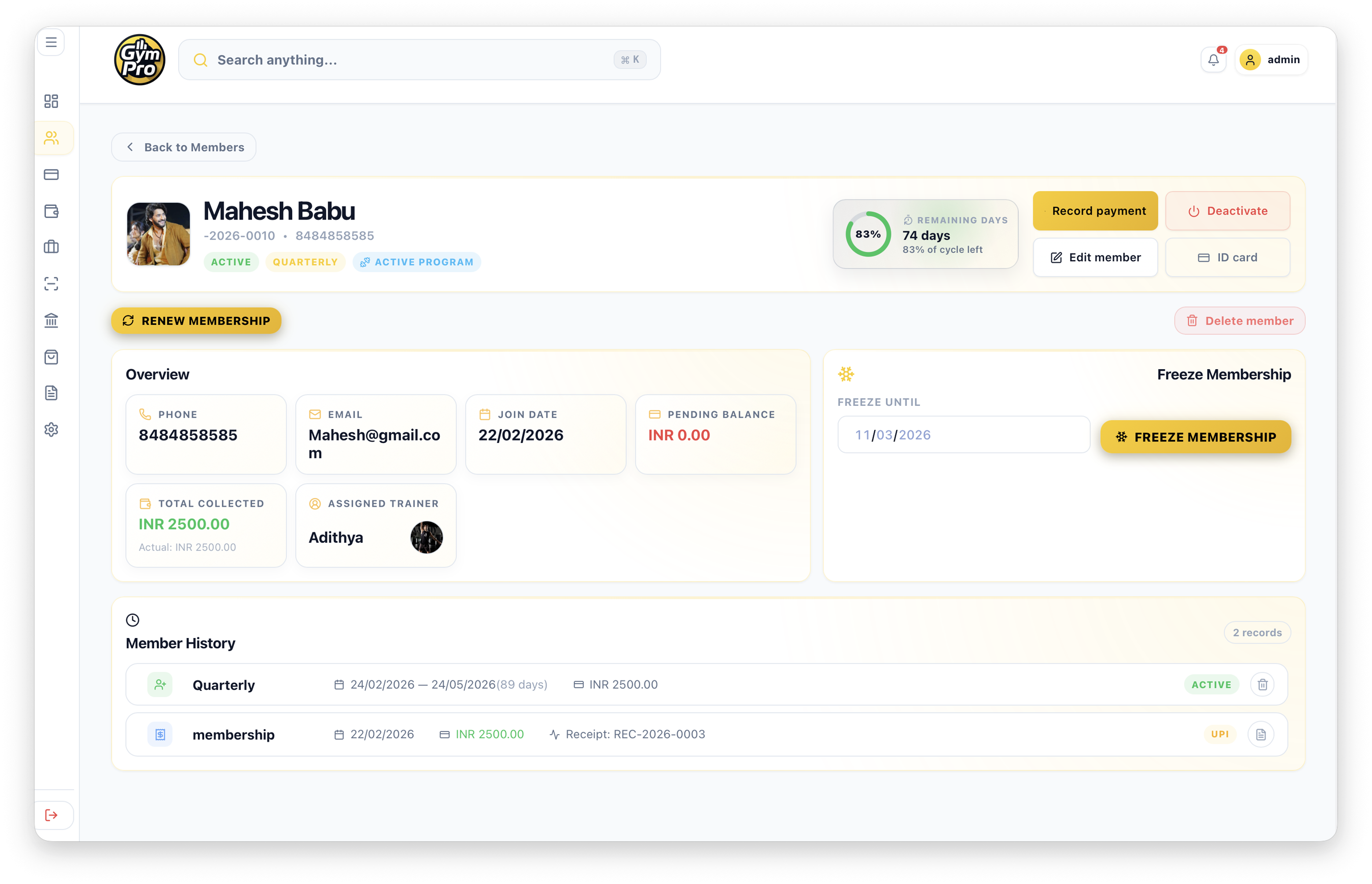 GymPro Member Detail